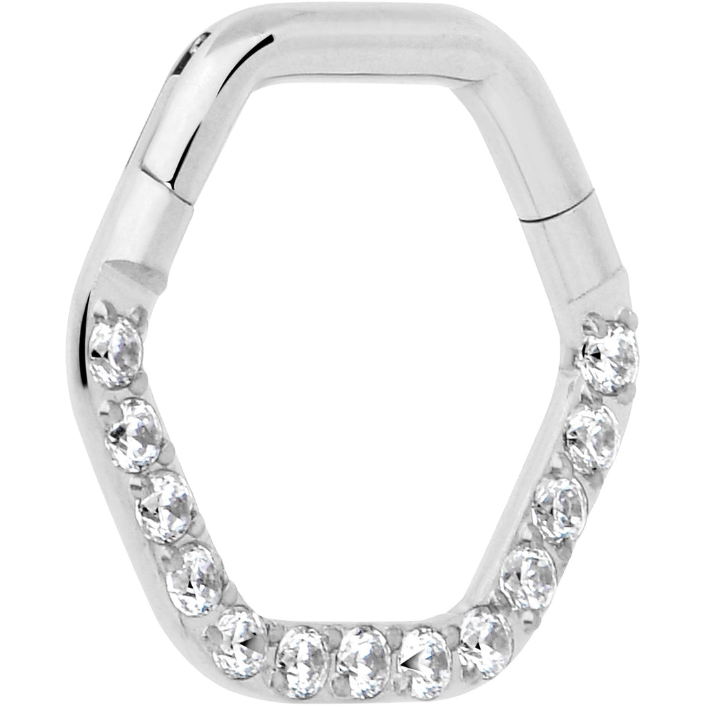 16G 5/16 Clear CZ Gem Hexagon Shape Hinged Segment Ring