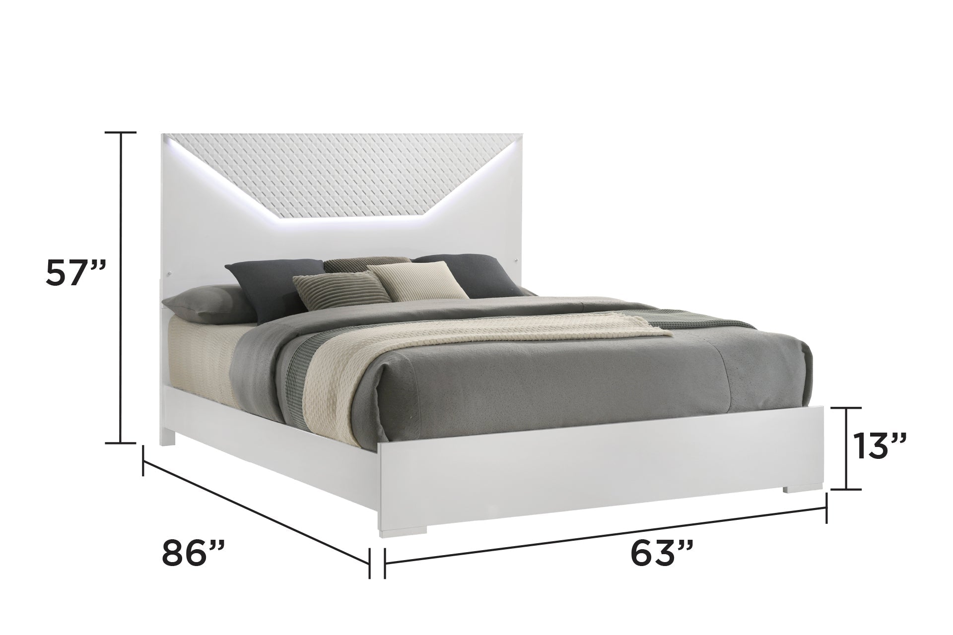 Blanca Modern Style 5 Pc Queen Bedroom Set with LED Headboard Made with Wood in White