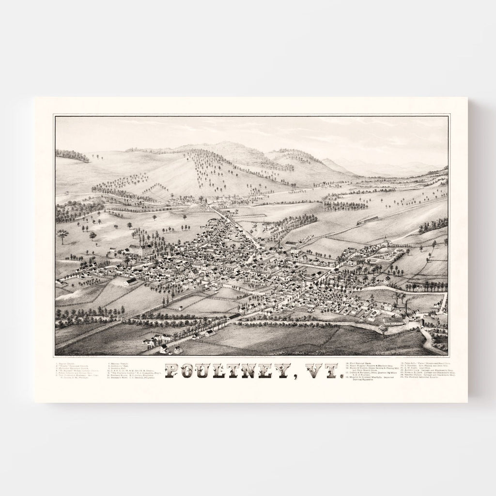 Vintage Map of Poultney, Vermont 1886