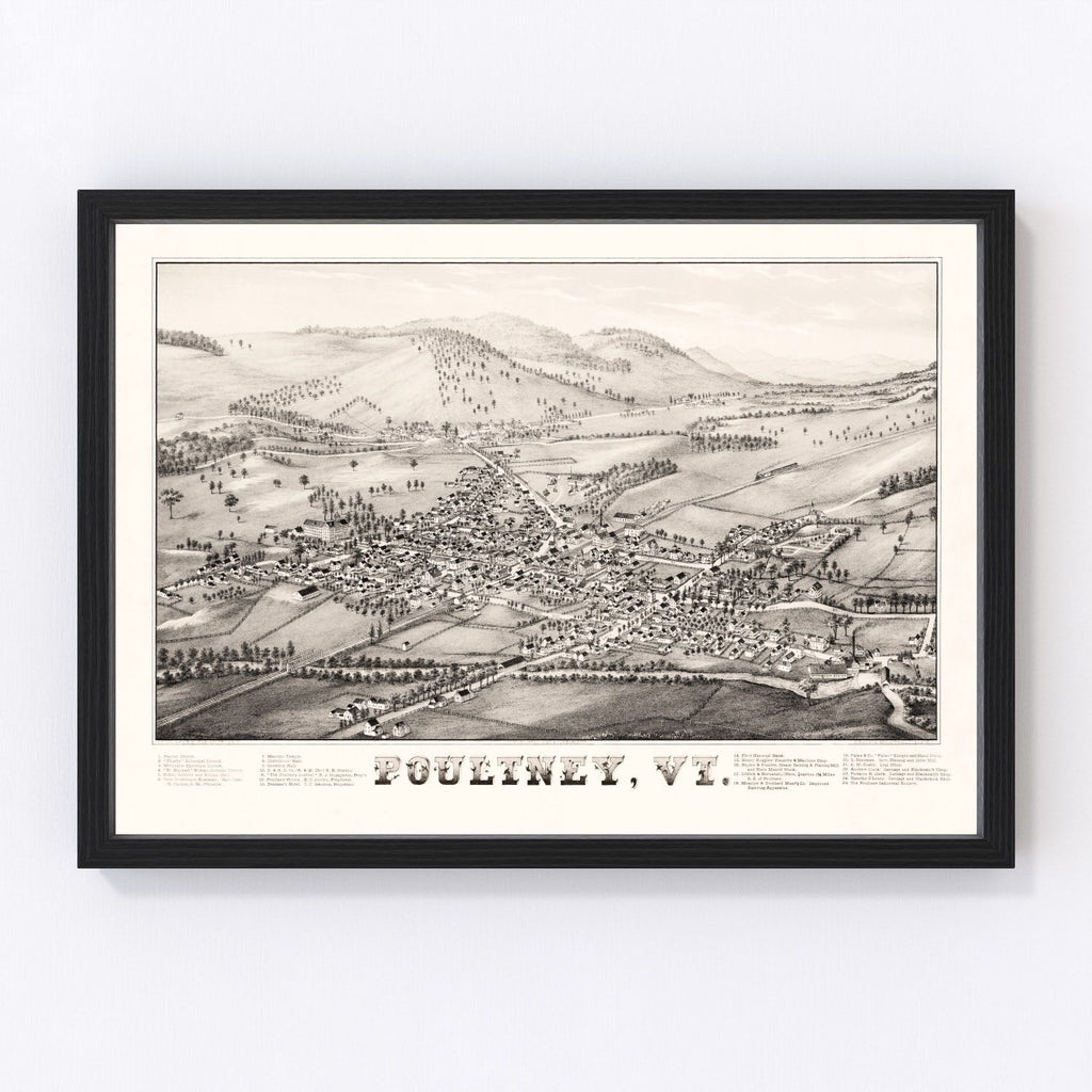 Vintage Map of Poultney, Vermont 1886