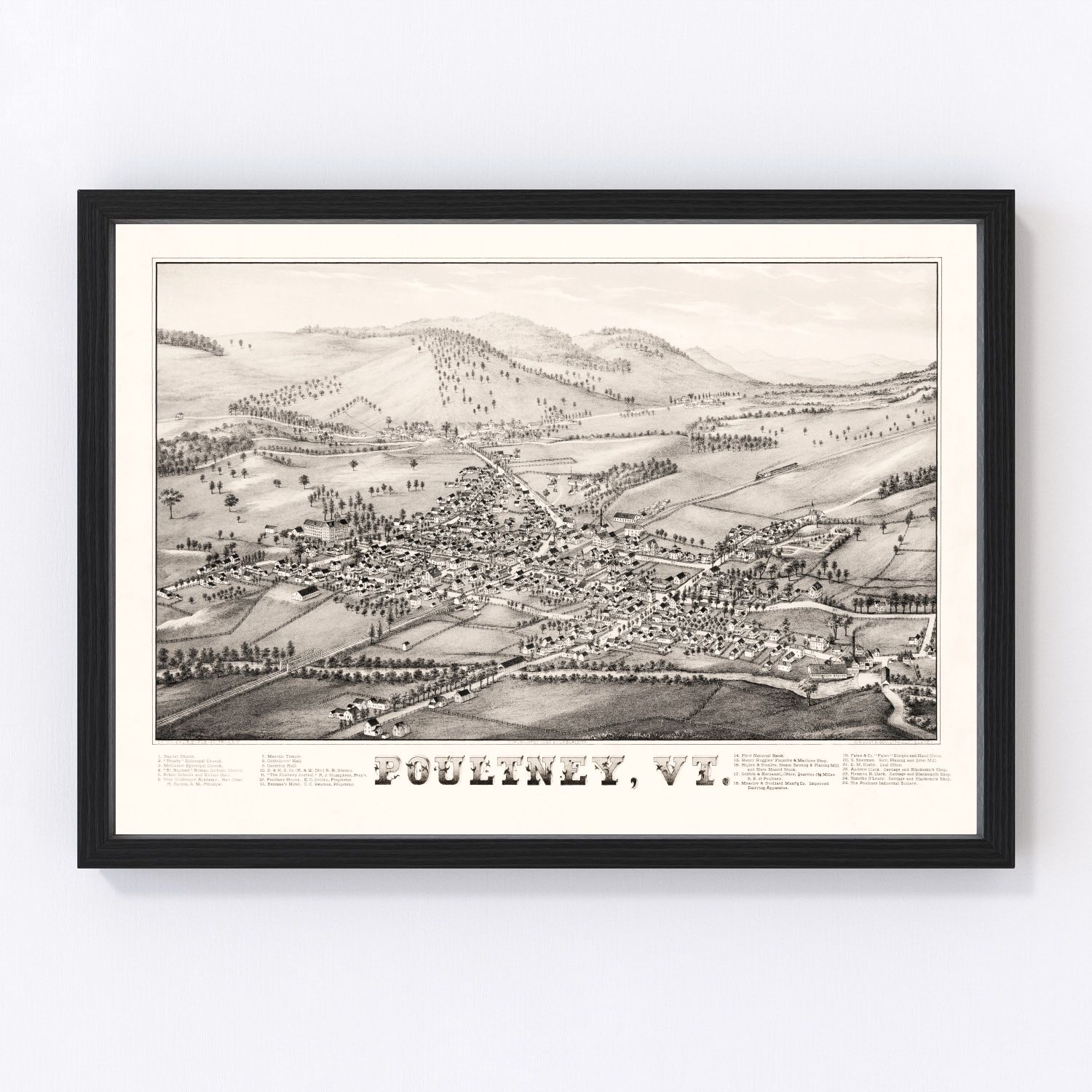 Vintage Map of Poultney, Vermont 1886