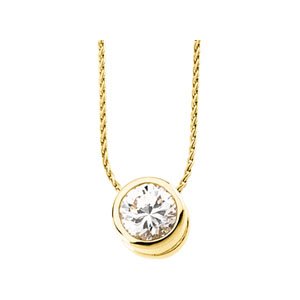14K Yellow Gold 6.5 mm Round Cubic Zirconia Bezel-
Set Solitaire 18" Necklace