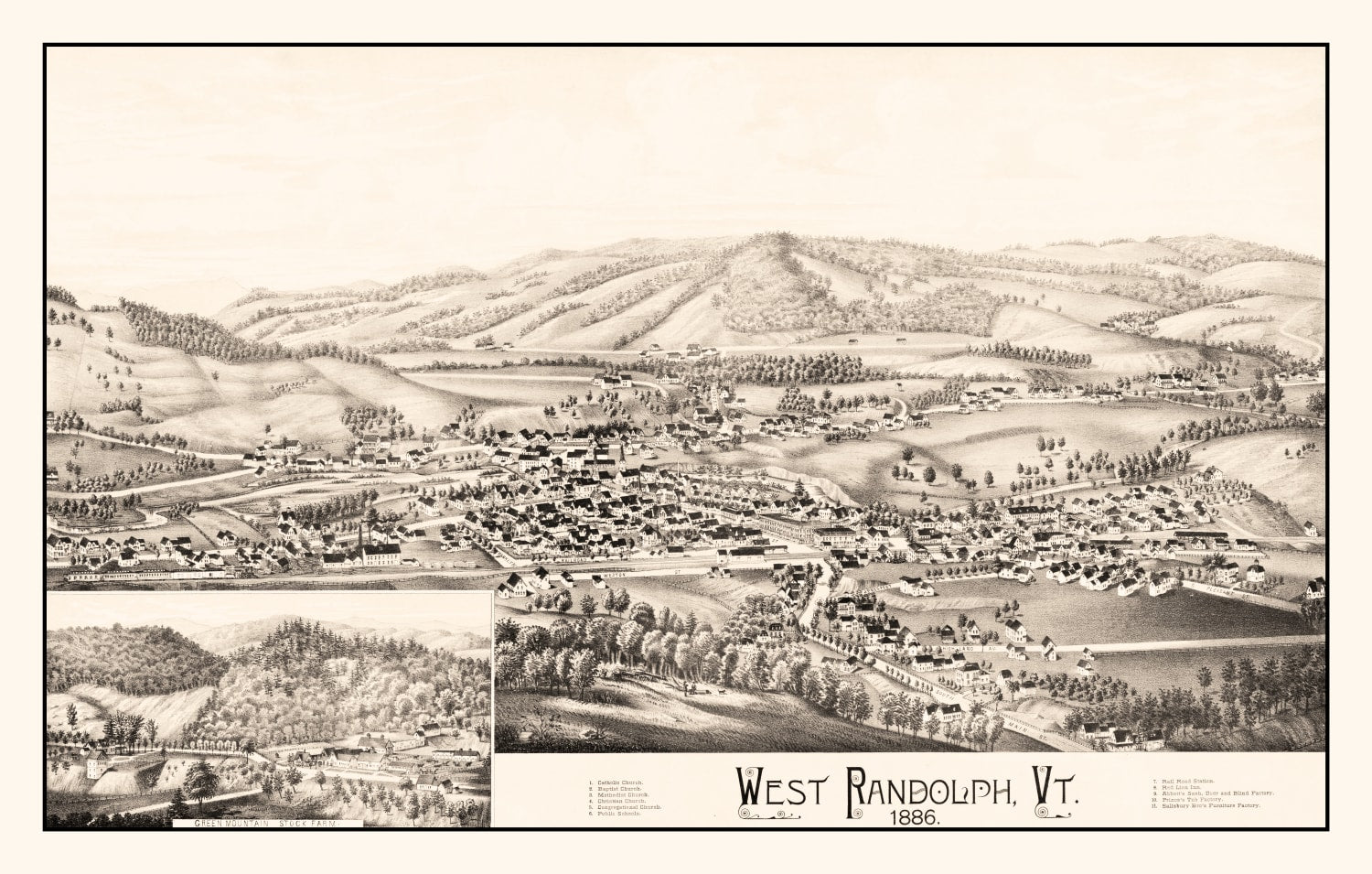 Vintage Map of West Randolph, Vermont 1886