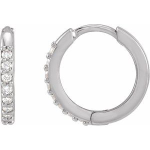 14K White Gold 1/8 CTW Natural Diamond Hinged 12.5 mm Hoop Earrings