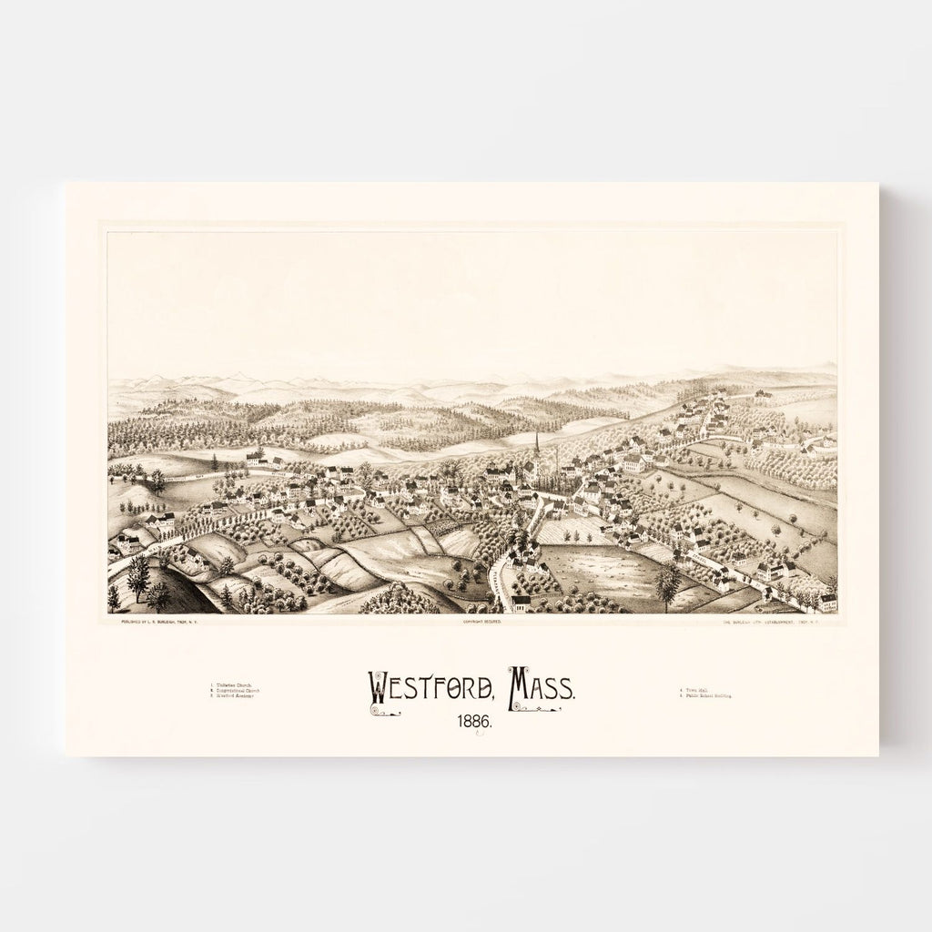 Vintage Map of Westford, Massachusetts 1886