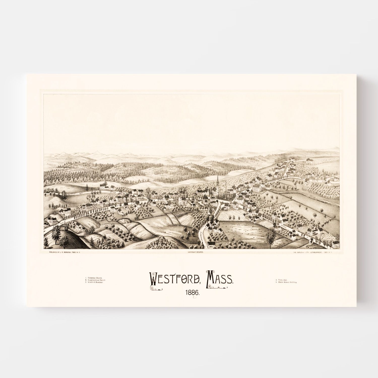 Vintage Map of Westford, Massachusetts 1886