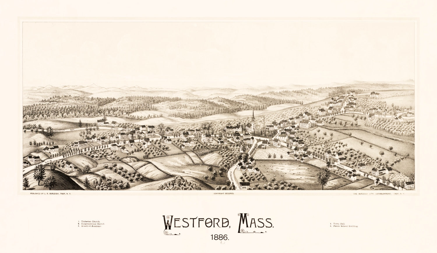 Vintage Map of Westford, Massachusetts 1886