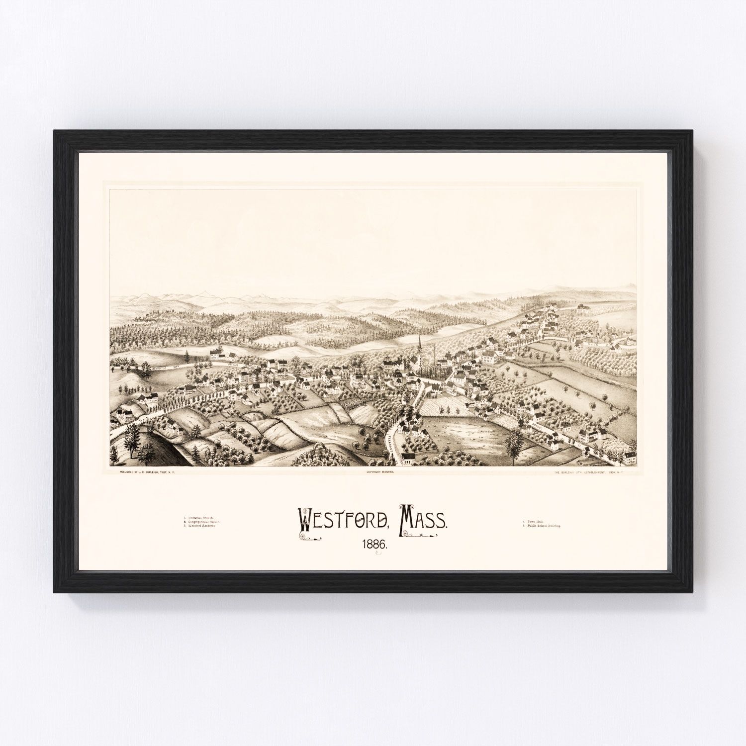 Vintage Map of Westford, Massachusetts 1886