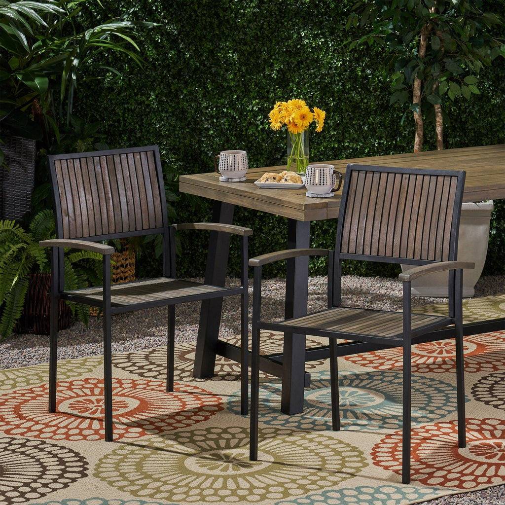 Vermilion - Outdoor Dining Chair With Vertical Slat And Wooden Arm