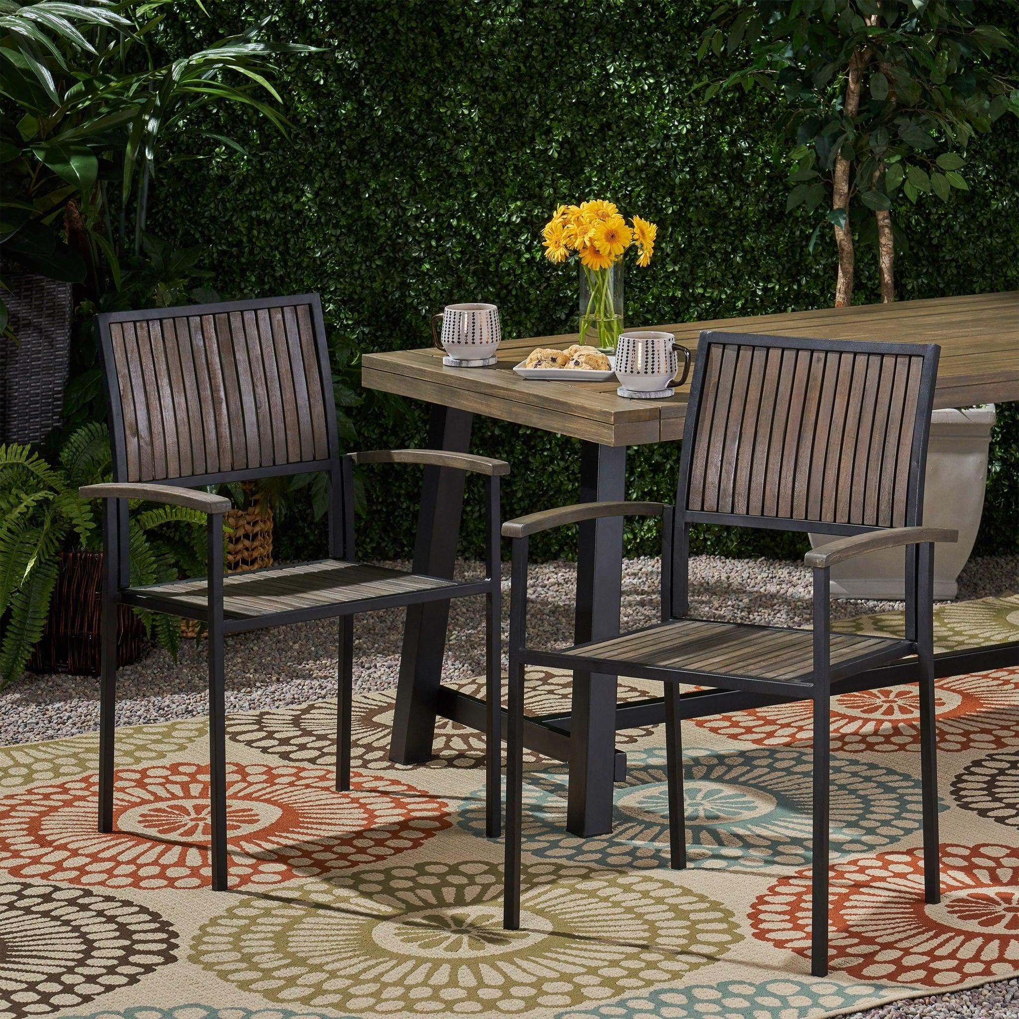 Vermilion - Outdoor Dining Chair With Vertical Slat And Wooden Arm