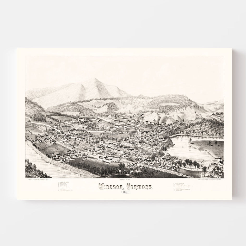 Vintage Map of Windsor, Vermont 1886