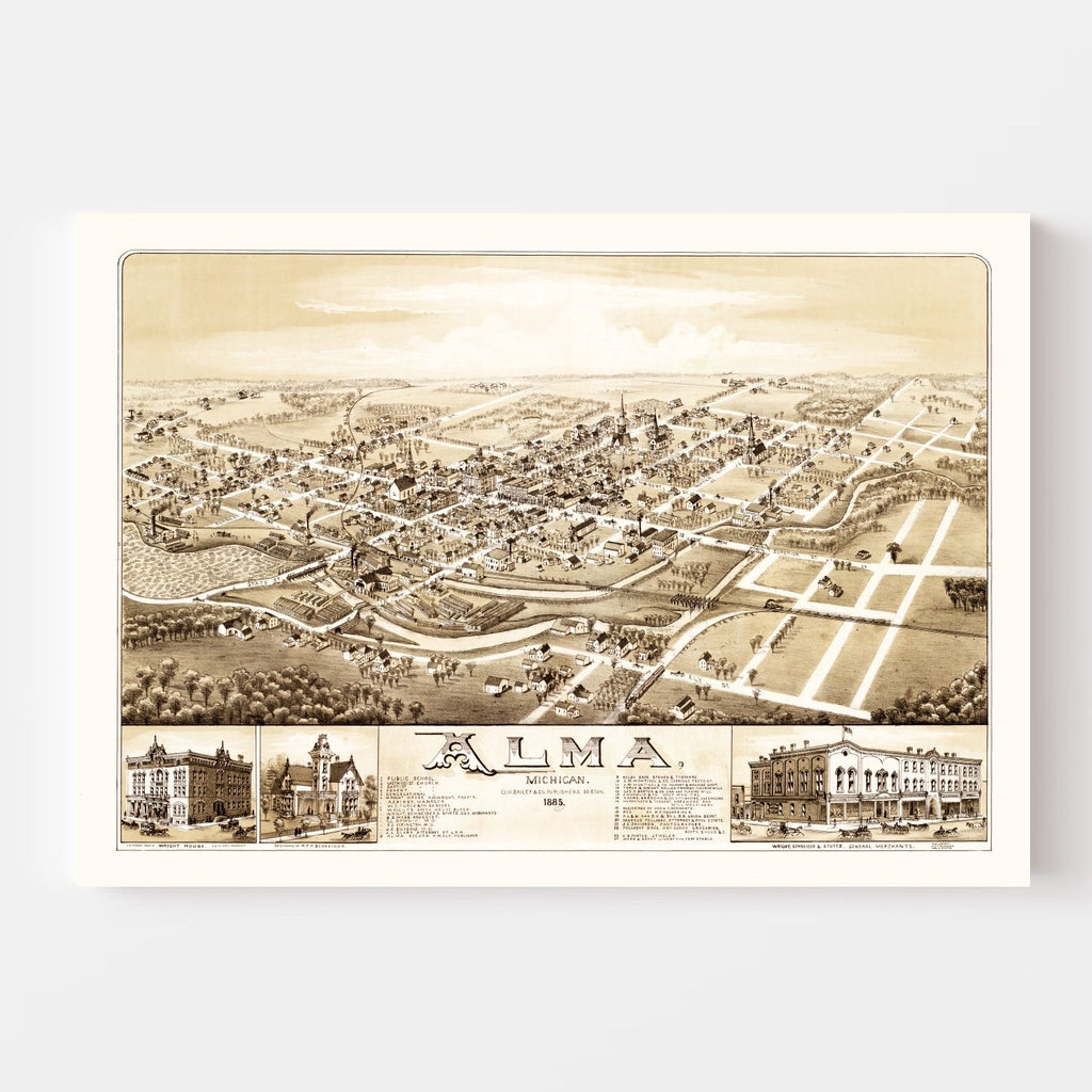 Vintage Map of Alma, Michigan 1885