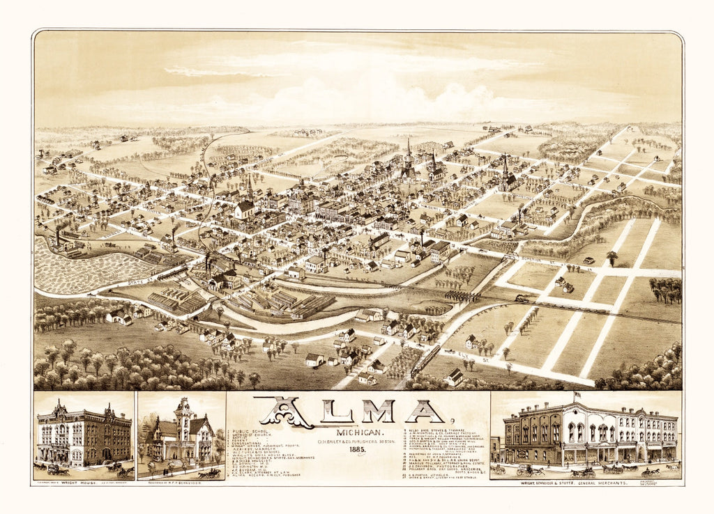 Vintage Map of Alma, Michigan 1885