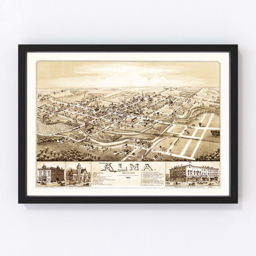 Vintage Map of Alma, Michigan 1885