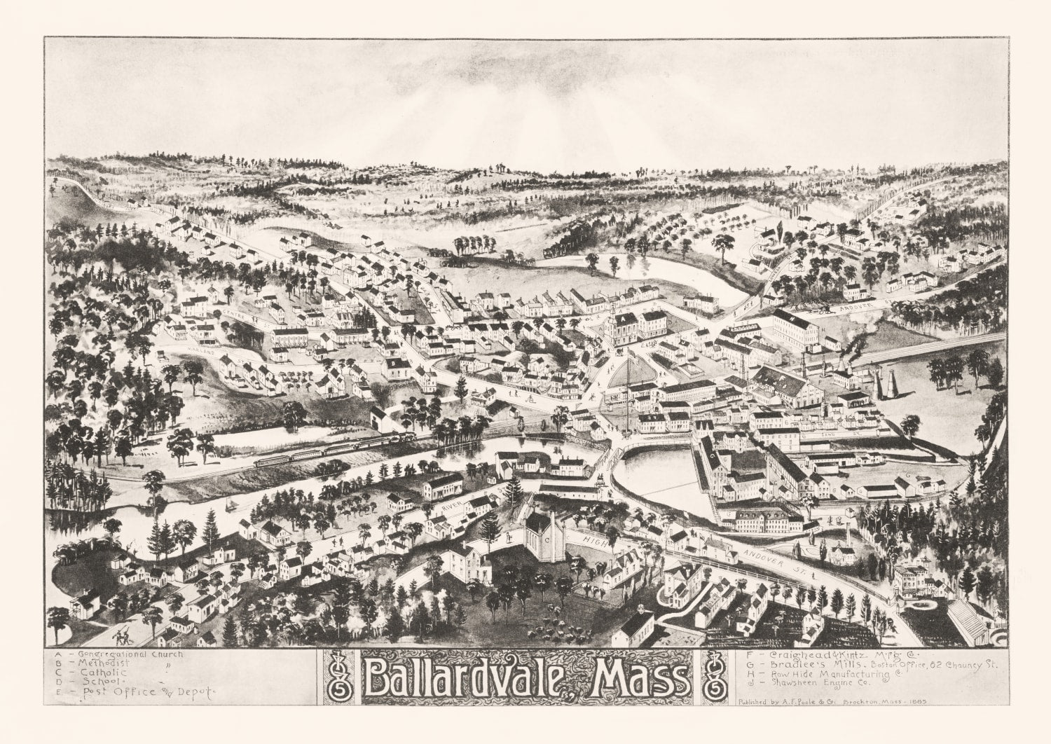 Vintage Map of Ballardvale, Massachusetts 1885