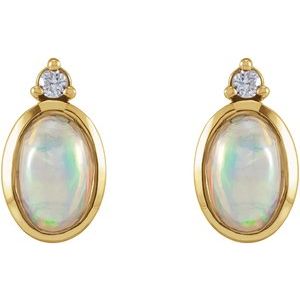 14K Yellow Gold Natural Ethiopian Opal & .06 CTW Natural Diamond Bezel-Set Earrings – image 2