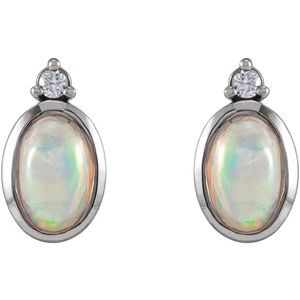 Sterling Silver Natural Ethiopian Opal & .03 CTW Natural Diamond Bezel-Set Earrings – image 2
