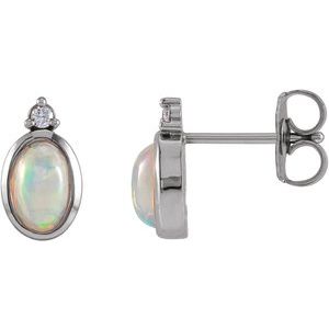 Sterling Silver Natural Ethiopian Opal & .03 CTW Natural Diamond Bezel-Set Earrings