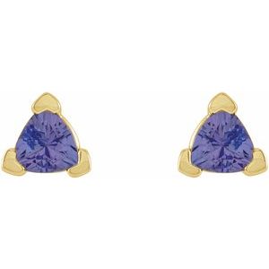 14K Yellow Gold 4 mm Trillion Natural Tanzanite V-Prong Earrings