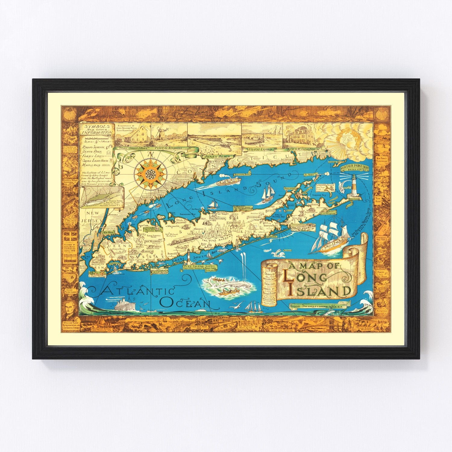 Vintage Map of Long Island, New York 1933