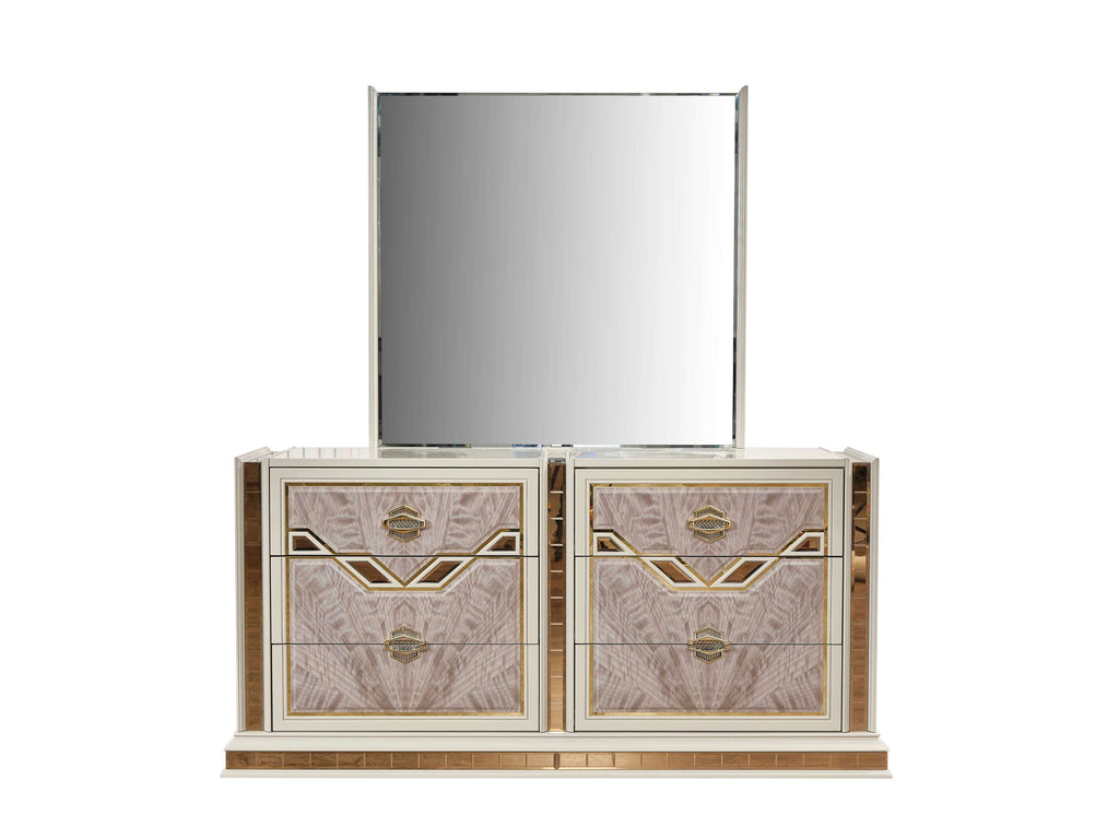 Omari Modern Style 4 Pc Queen Upholstered Bedroom Set Made with Wood and Gold Accents in Beige (CA Inventory)
