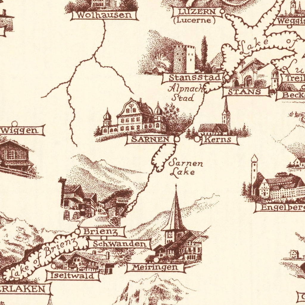Vintage Pictorial Map of Switzerland, 1936