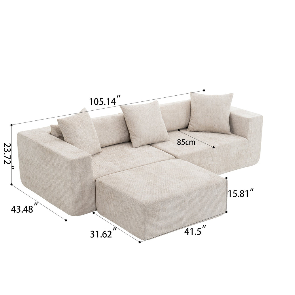 Modular cross-section with L-shaped lounge chair, cloud sofa, living room, bedroom soft cushion sofa - no installation required - chenille fabric  (Beige)