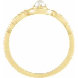18K Yellow Gold Cultured White Seed Pearl Granulated Ring
