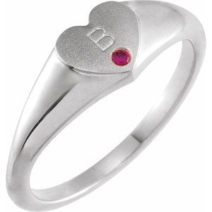 Platinum Natural Ruby Heart Signet Ring
