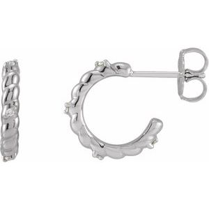 14K White Gold .03 CTW Natural Diamond Rope Huggies