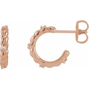 14K Rose Gold .03 CTW Natural Diamond Rope Huggies