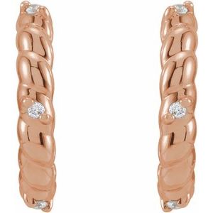 14K Rose Gold .03 CTW Natural Diamond Rope Huggies