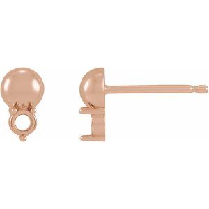 14K Rose Gold 3.5 mm Round Bead Earring Mounting