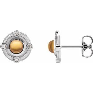 14K White Gold Natural Citrine & .03 CTW Natural Diamond Earrings