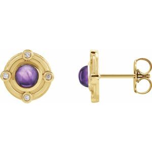 14K Yellow Gold Natural Amethyst & .03 CTW Natural Diamond Earrings