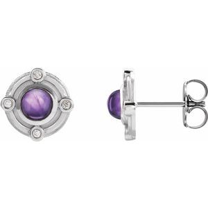 14K White Gold Natural Amethyst & .03 CTW Natural Diamond Earrings
