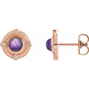 14K Rose Gold Natural Amethyst & .03 CTW Natural Diamond Earrings