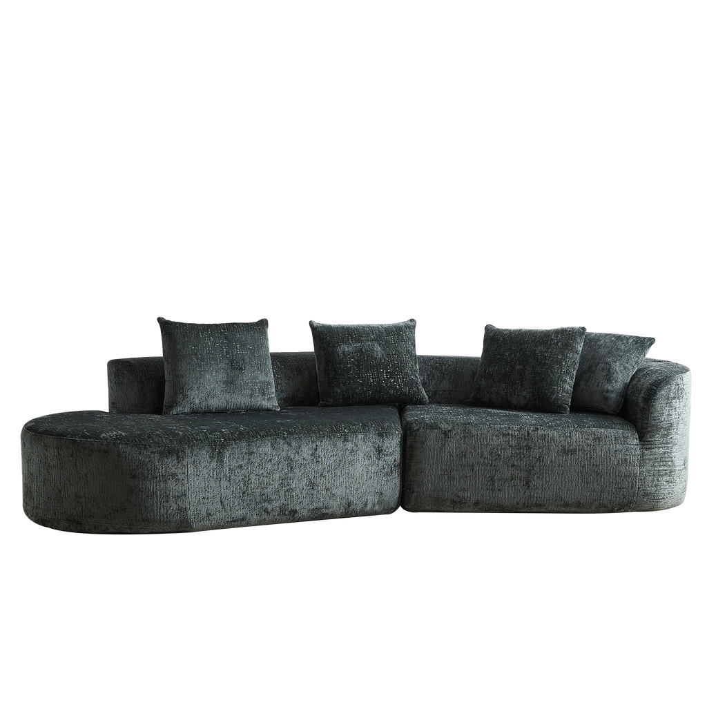 Modern Upholstered Oversized Sectional Sofa, 114-Inch Chenille 4-Seater Extra Deep & Wide Seat Curved Cloud Couch with 4 Throw Pillows, Free Combination Sofa Couch for Living Room,Bedroom