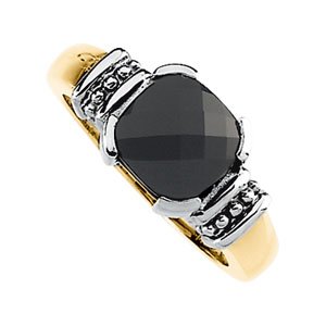14K Yellow/White Gold Natural Black Onyx Ring