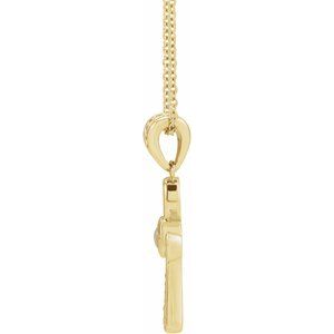 14K Yellow Gold Natural White Opal & .04 CTW Natural Diamond Ankh Cross 16-18' Necklace