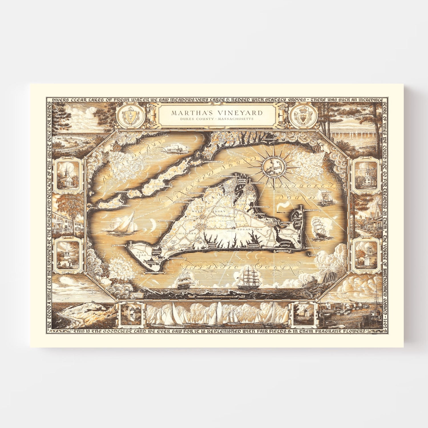 Vintage Map of Martha's Vineyard, 1954