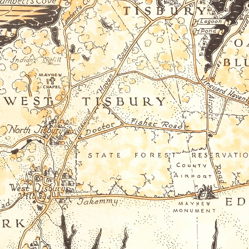 Vintage Map of Martha's Vineyard, 1954