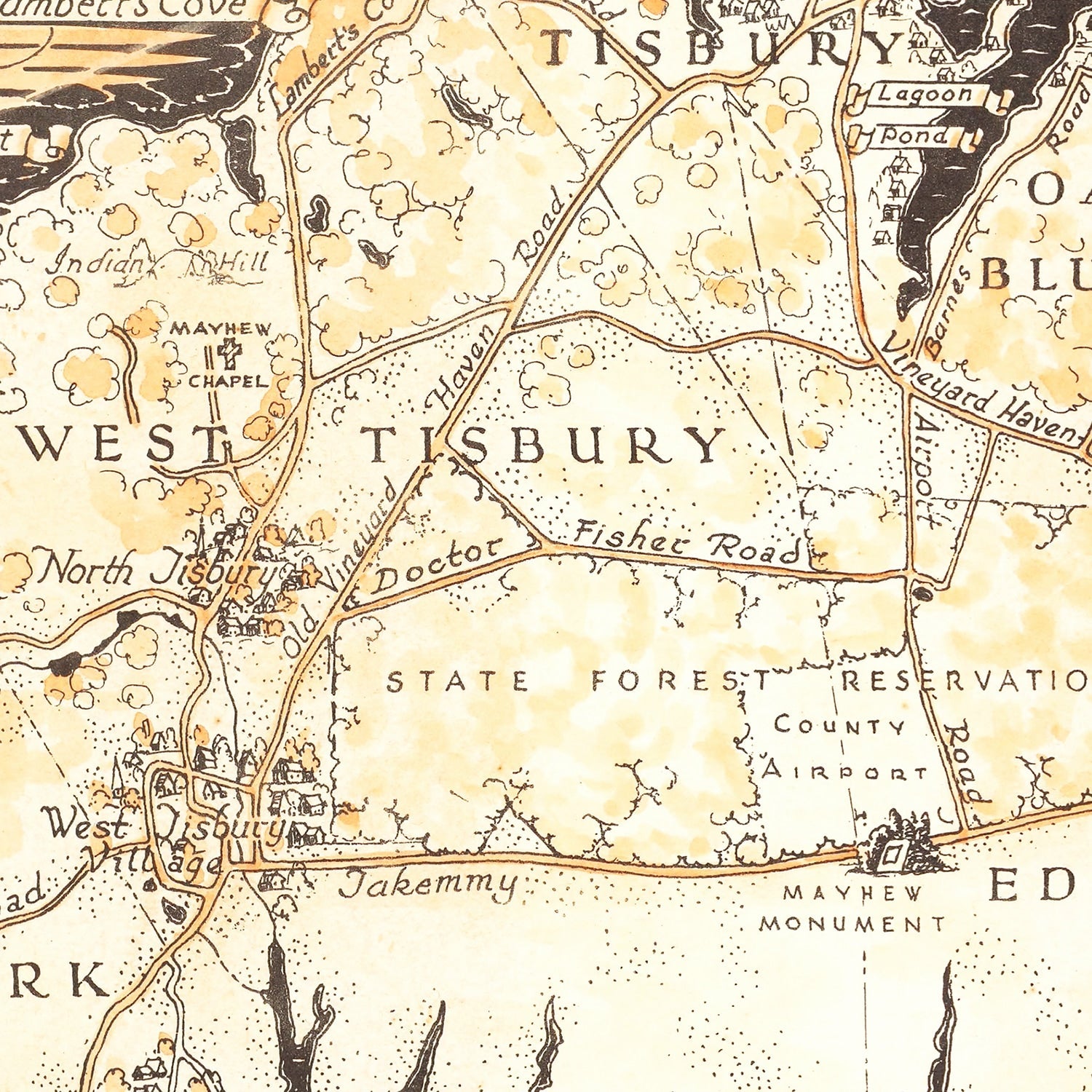 Vintage Map of Martha's Vineyard, 1954