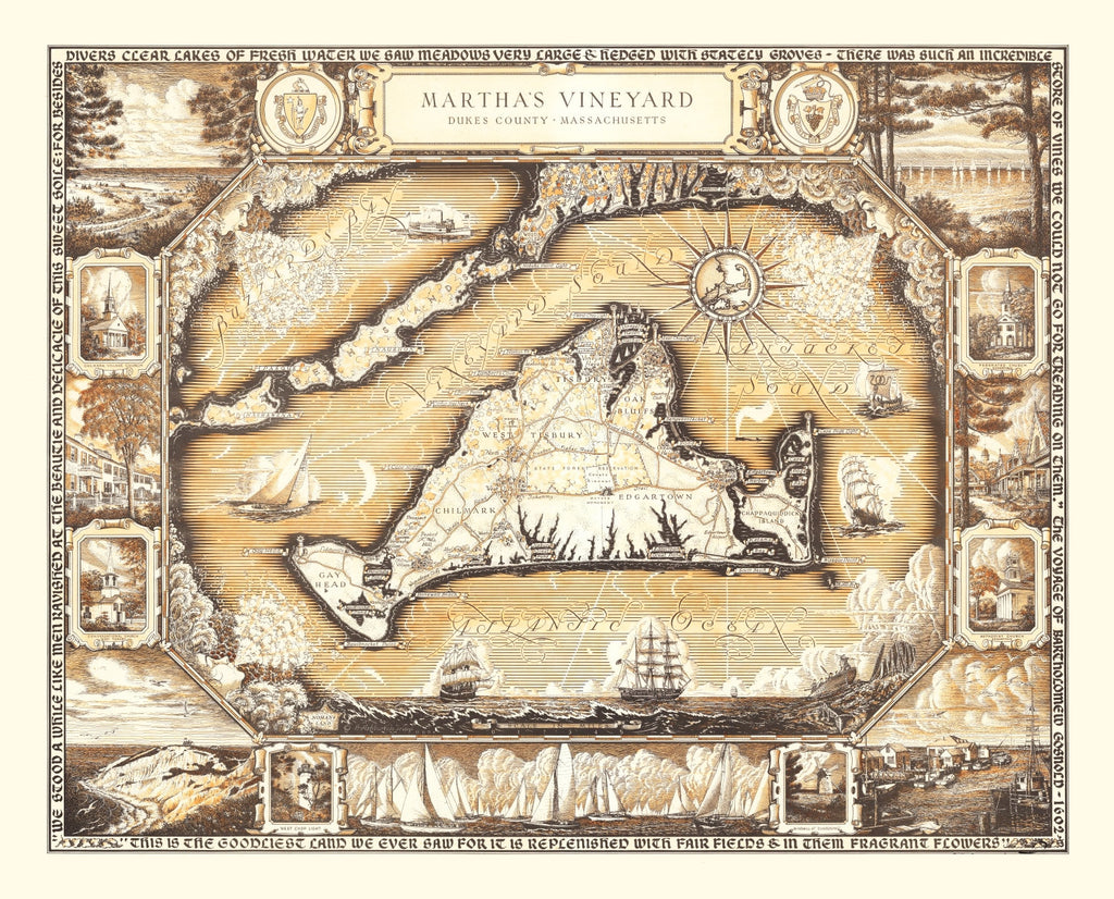 Vintage Map of Martha's Vineyard, 1954