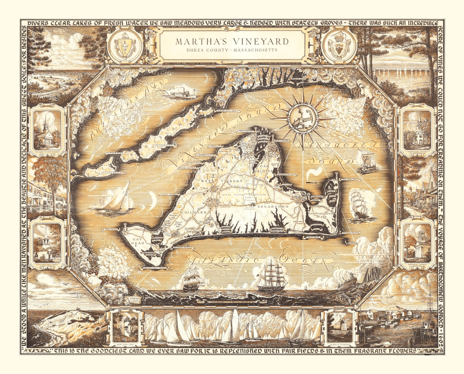 Vintage Map of Martha's Vineyard, 1954