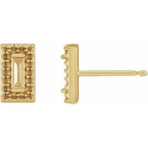 14K Yellow Gold 4x1.5 mm Straight Baguette Halo-Style Earring Mounting