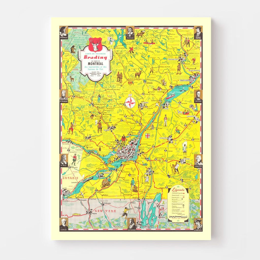 Vintage Map of Montreal Region, 1948