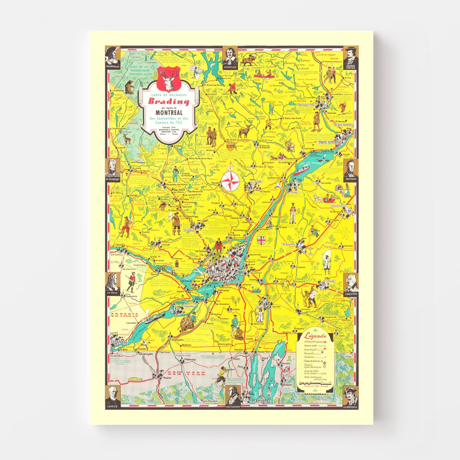 Vintage Map of Montreal Region, 1948