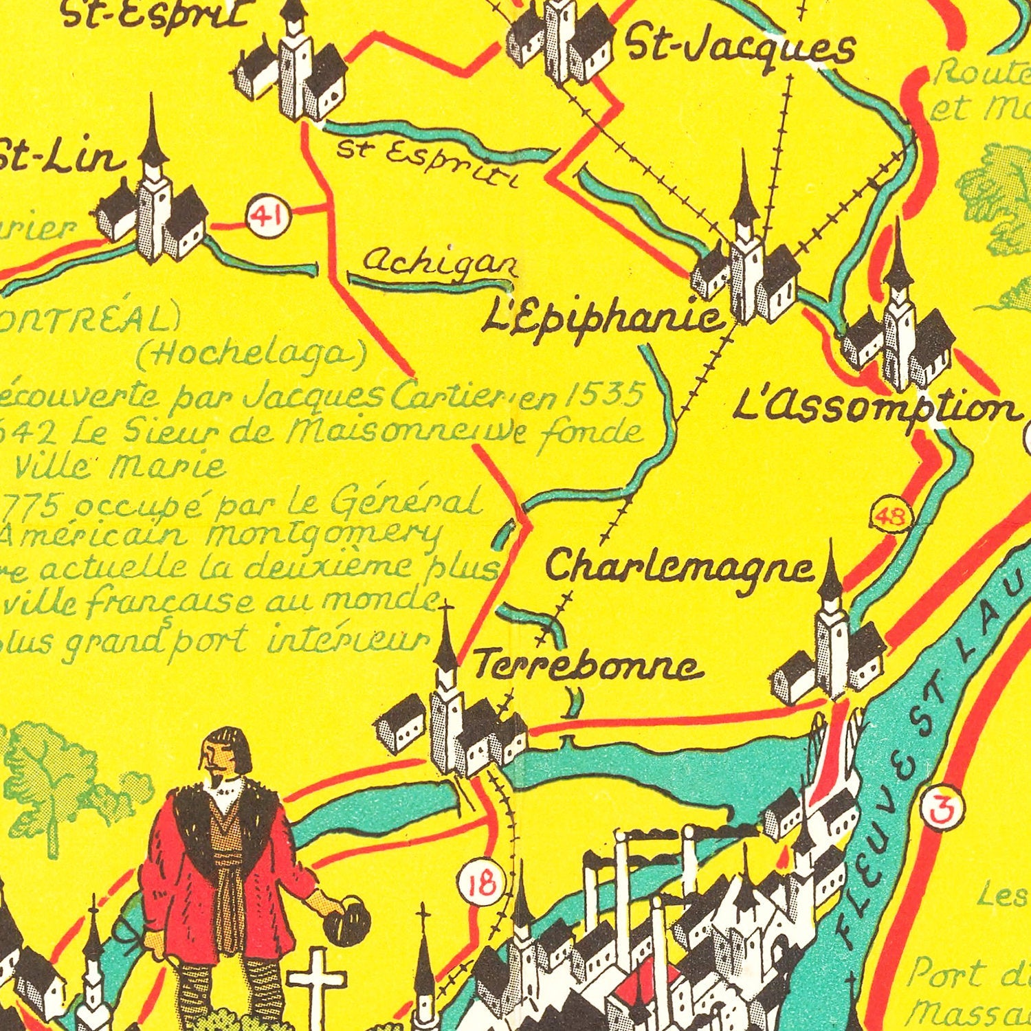 Vintage Map of Montreal Region, 1948