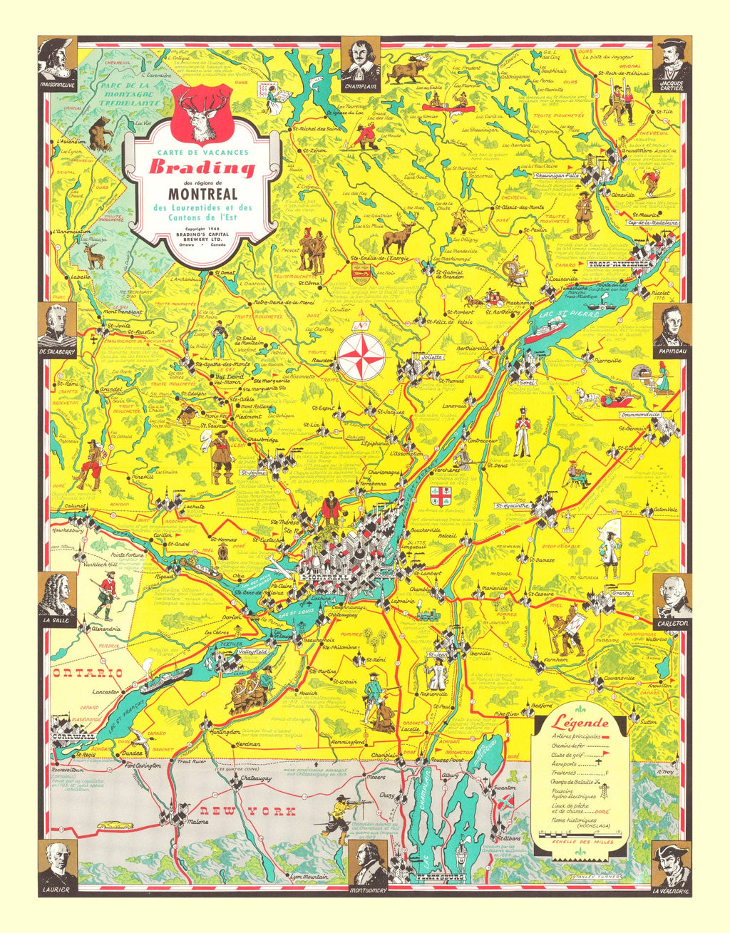 Vintage Map of Montreal Region, 1948
